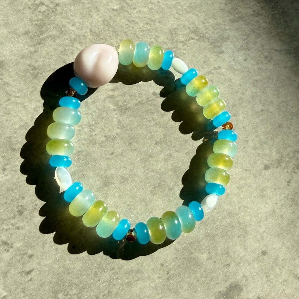 Blue Glass Rondelle Beaded Bracelet - Picture 5 of 6